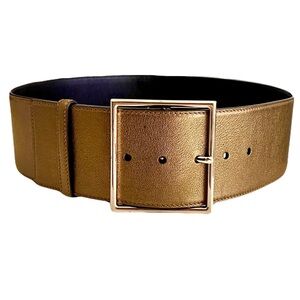 Yves Saint Laurent Metallic Gold Bronze Wide Leather Belt, Size 34 (85)